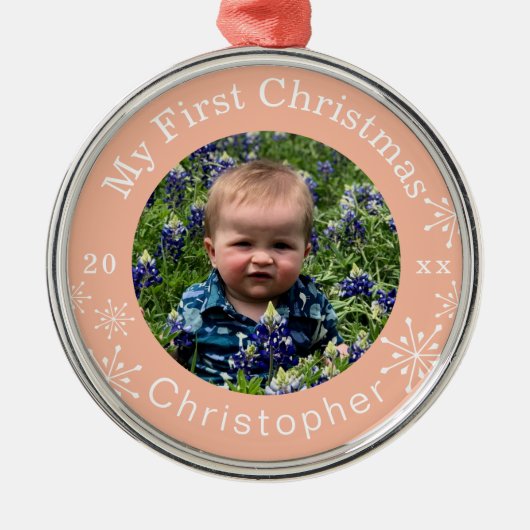 De eerste kerstsnowflakes van baby's Blush Custom Metalen Ornament (Voorkant)