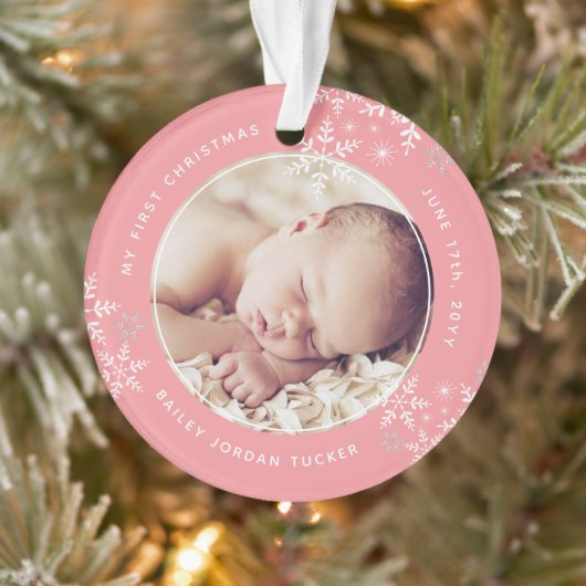 De eerste kerstsnowflakes van de baby: roze vlekke ornament (Boom)