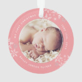 De eerste kerstsnowflakes van de baby: roze vlekke ornament (achterkant)