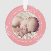 De eerste kerstsnowflakes van de baby: roze vlekke ornament (voorkant)