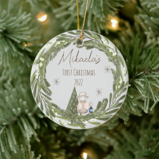 De eerste kerstversiering van de baby op maat keramisch ornament