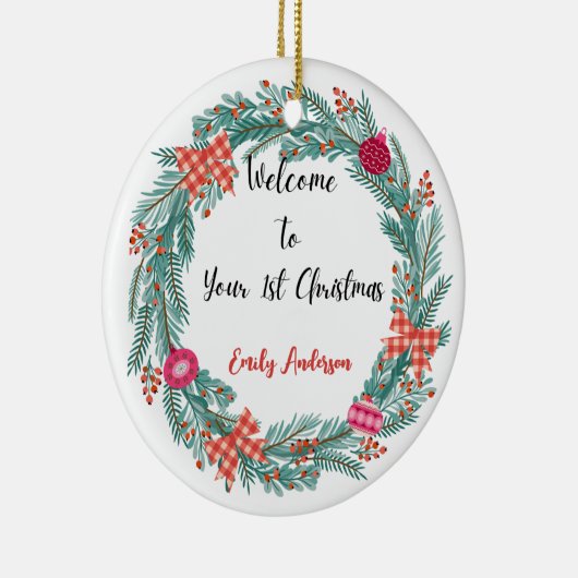 De eerste kerstversiering van de baby op maat keramisch ornament (Rechts)