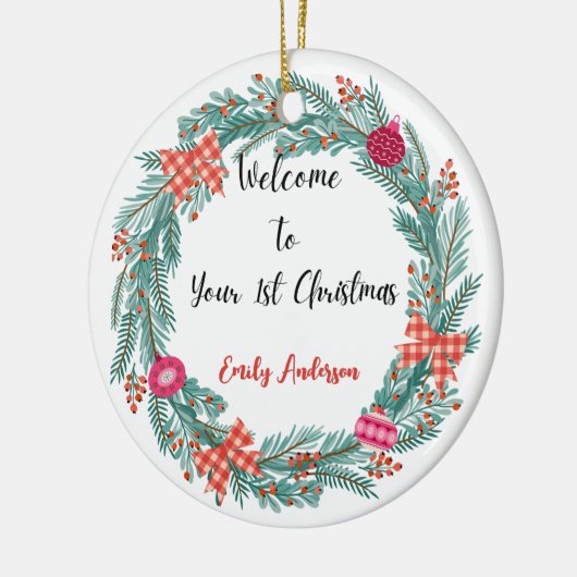 De eerste kerstversiering van de baby op maat keramisch ornament (Links)