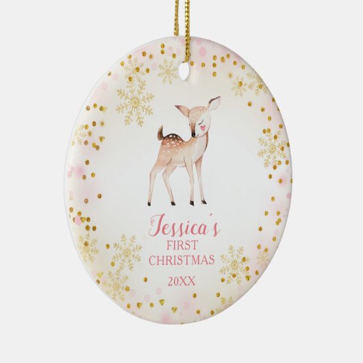 De eerste kerstversiering van de roze Deer Baby Keramisch Ornament (Rechts)