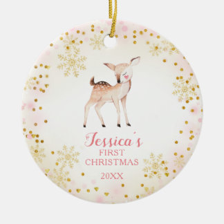De eerste kerstversiering van de roze Deer Baby Keramisch Ornament