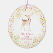 De eerste kerstversiering van de roze Deer Baby Keramisch Ornament (Links)