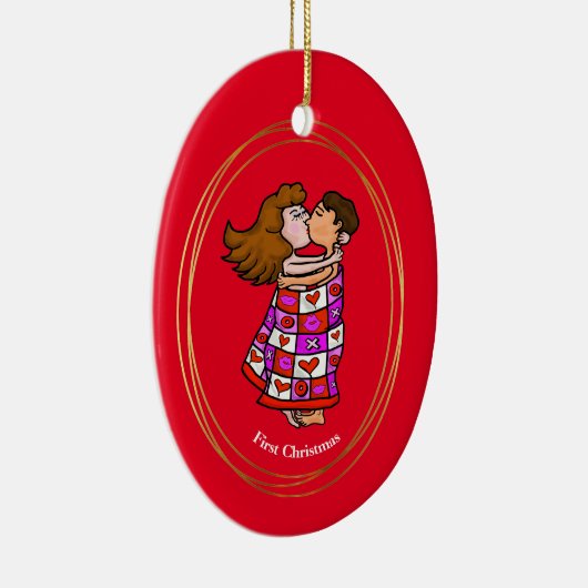 De eerste kerstversiering van een paar keramisch ornament (Rechts)
