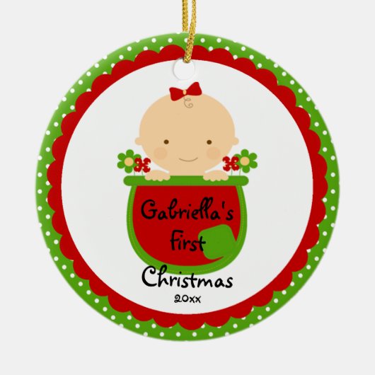 De eerste kerstversiering van het blote babymeisje keramisch ornament (Voorkant)