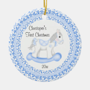 De eerste kerstversiering van Horse Boy Baby Keramisch Ornament