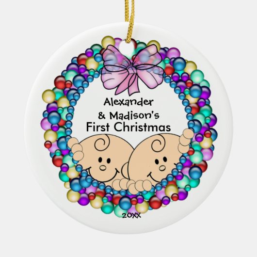 De eerste kerstversiering van Twins Baby Keramisch Ornament (Voorkant)