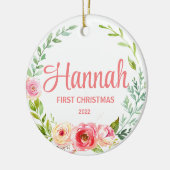 De eerste kerstversiering voor baby's Roze Floral  Keramisch Ornament (Links)