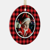 De eerste kerstviering van baby's Rood en Zwarte B Keramisch Ornament (Rechts)