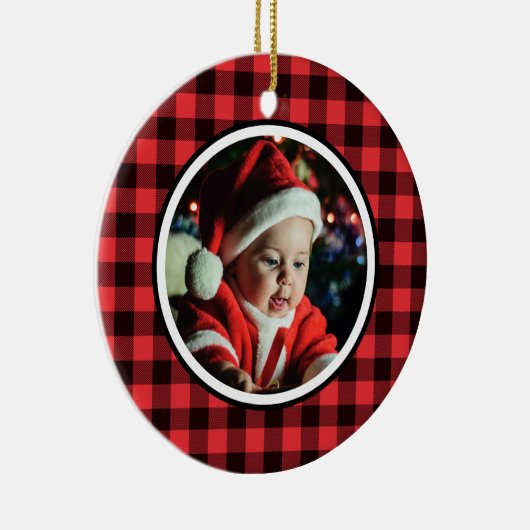 De eerste kerstviering van baby's Rood en Zwarte B Keramisch Ornament (Rechts)