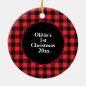 De eerste kerstviering van baby's Rood en Zwarte B Keramisch Ornament (Achterkant)