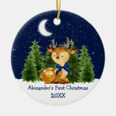De eerste kerstWaterverf van baby Deer Blue Bow Keramisch Ornament (Voorkant)