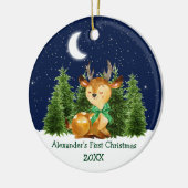 De eerste kerstWaterverf van baby Deer Green Bow Keramisch Ornament (Links)