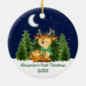 De eerste kerstWaterverf van baby Deer Green Bow Keramisch Ornament (Achterkant)