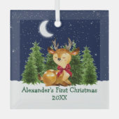 De eerste kerstWaterverf van baby Deer Red Bow Glas Ornament (Voorkant)