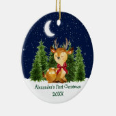 De eerste kerstWaterverf van baby Deer Red Bow Keramisch Ornament (Rechts)