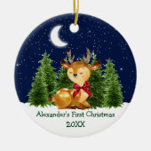 De eerste kerstWaterverf van baby Deer Red Bow Keramisch Ornament (Voorkant)