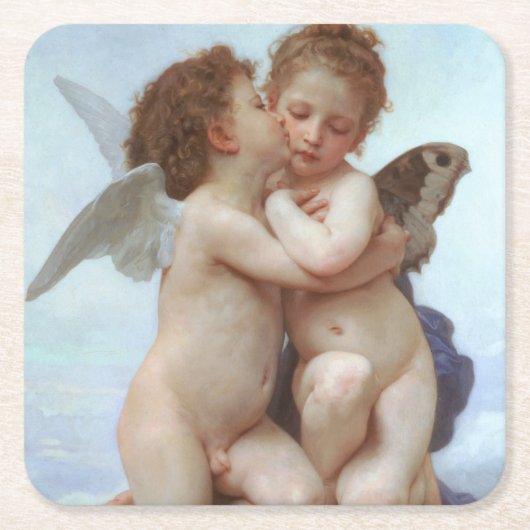 De eerste kus, Amor en Psyche, Bouguereau Kartonnen Onderzetters (Voorkant)