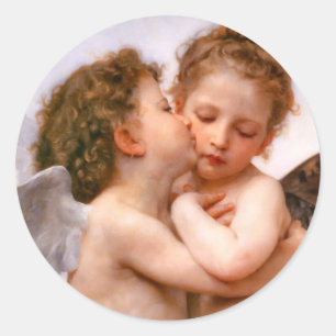 De Eerste Kus van engelen, Bouguereau Ronde Sticker