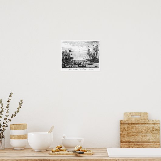 De eerste landing van Columbus in Amerika Poster (Keuken)