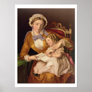 De eerste les, pub. van Baxter, 1855 (druk) Poster