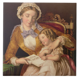 De eerste les, pub. van Baxter, 1855 (druk) Tegeltje