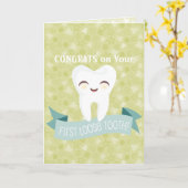 De eerste losse tand! - Groen Aangepast Wenskaart Kaart (Gele Bloem)