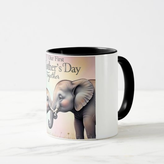 De eerste Moederdag van de olifant samen Moederdag Mok (Voorkant rechts)