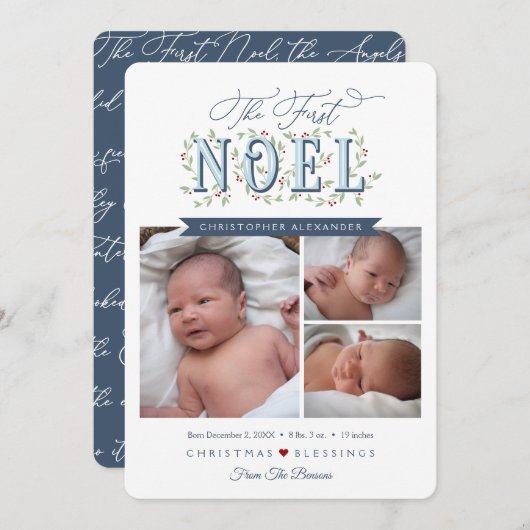 De eerste Noel Baby Boy Christmas Kaart (Voorkant / Achterkant)