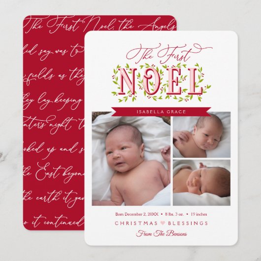 De eerste Noel Baby Girl Christmas Kaart (Voorkant / Achterkant)
