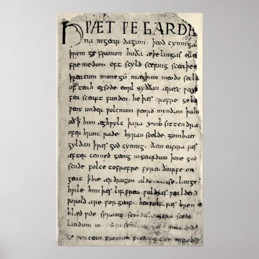 De eerste pagina van Beowulf Print (Voorkant)
