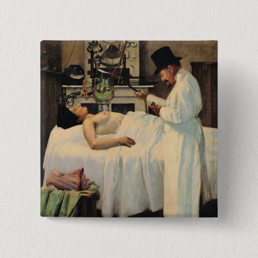 De eerste poging om Kanker met röntgenstralen te b Vierkante Button 5,1 Cm (Voorkant)