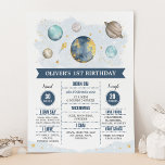 De eerste reis rond de Sun Navy Boy Birthday Stats Poster<br><div class="desc">Zeemacht & goudruimte 1 verjaardagsmijlpaal</div>