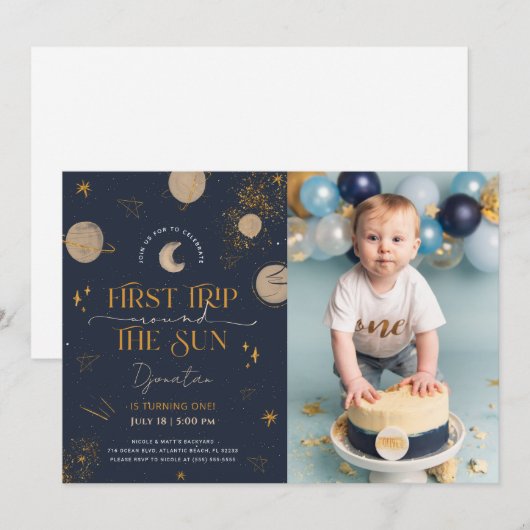 De eerste reis rond de zondag uitnodiging (Voorkant / Achterkant)