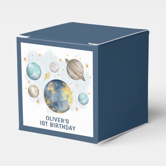 De eerste reis rond de zonmarine Blue Boy Birthday Bedankdoosjes (Voorkant Zijde)