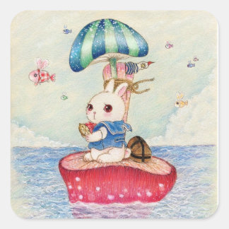 De eerste reis van Schattige Bunny Vierkante Sticker