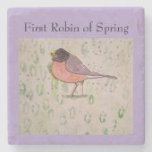 De eerste Robin van de lente Stenen Onderzetter (Voorkant)