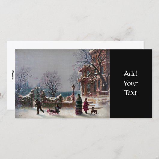 De eerste scène van Kerstmis van de Sneeuw Feestdagenkaart (Voorkant / Achterkant)