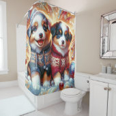 De eerste sneeuwval van de Australian Shepherd Pup Douchegordijn (In situ)