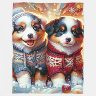 De eerste sneeuwval van de Australian Shepherd Pup Fleece Deken