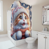 De eerste sneeuwval van Ginger Kitten Douchegordijn (In situ)