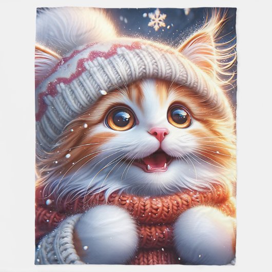 De eerste sneeuwval van Ginger Kitten Fleece Deken (Voorkant)