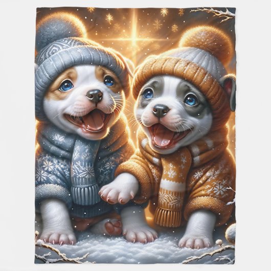 De eerste sneeuwval van Pitbull Puppies Fleece Deken (Voorkant)