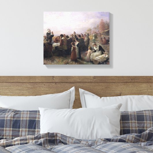 De eerste Thanksgiving bij Plymouth door Brownscom Canvas Afdruk (Insitu (Slaapkamer))