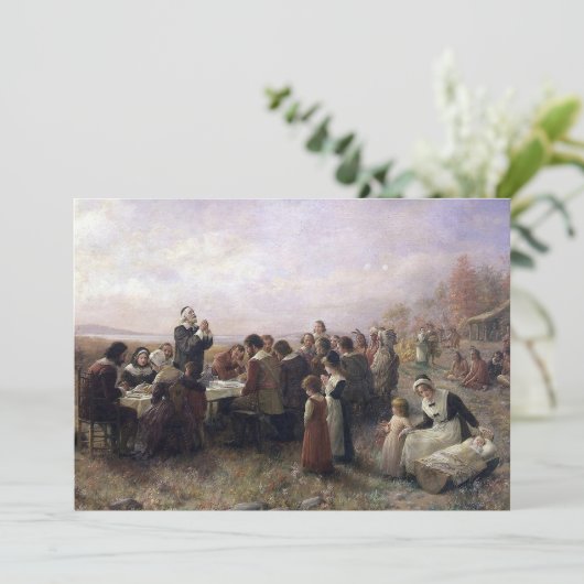 De eerste Thanksgiving bij Plymouth door Brownscom Feestdagenkaart (Staand voorkant)