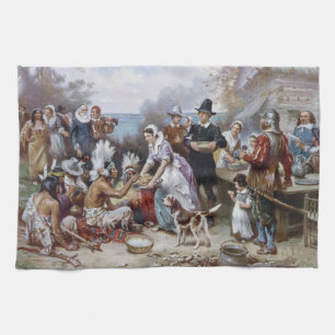 De eerste Thanksgiving door Jean Ferris c. 1912 Theedoek