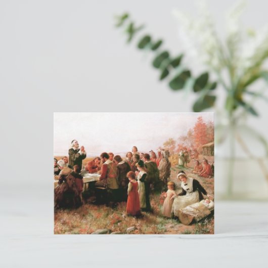 De eerste Thanksgiving in Plymouth Briefkaart (Staand voorkant)